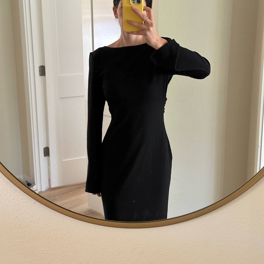 Reformation Ribbed Maxi Dress – Nessa Boat Neck Twist Back, Black